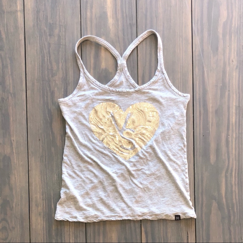Victorias Secret Gold Sequin Heart Tank Gray M